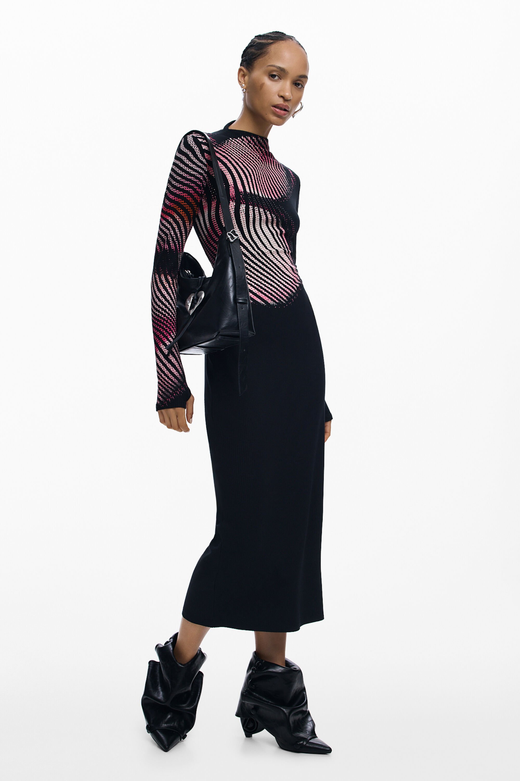 Desigual Lange jurk met golven - BLACK