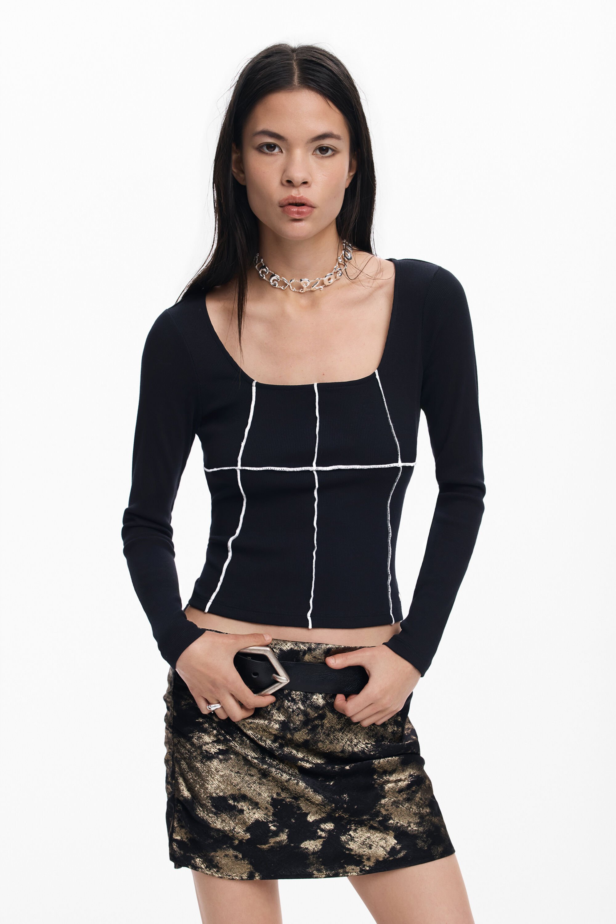 Desigual Rib-naad T-shirt - BLACK