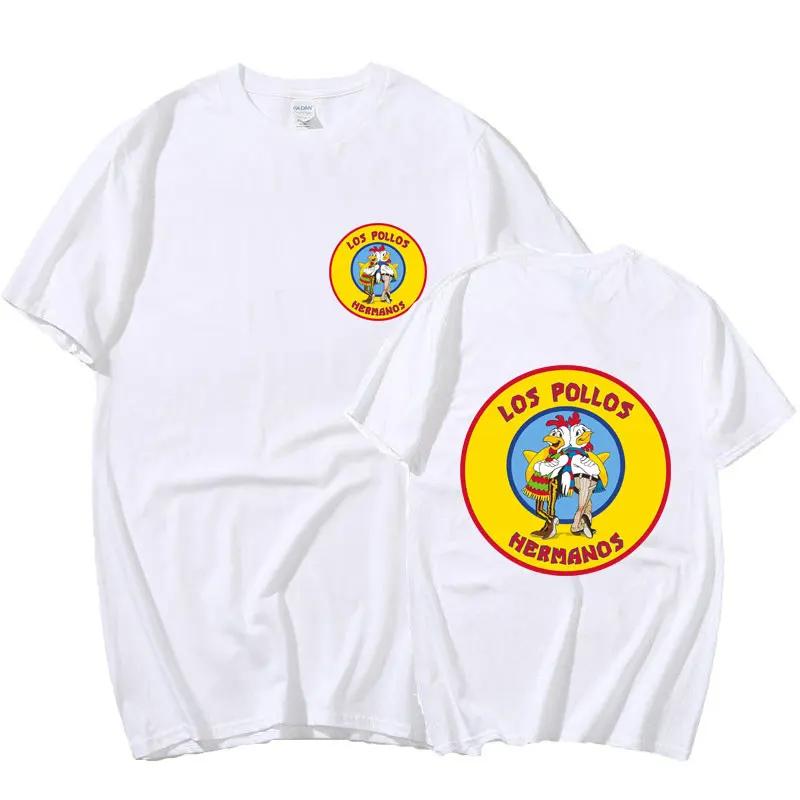 Continuously T-shirt TV-serie Breaking Bad Los Pollos Hermanos Dubbelzijdige print T-shirts Grappige Chicken Brothers Heren katoenen T-shirt Streetwear XL