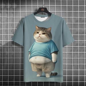 Etst 003 Heren T-shirt Animal Fat Cat Print T-shirt 4XL