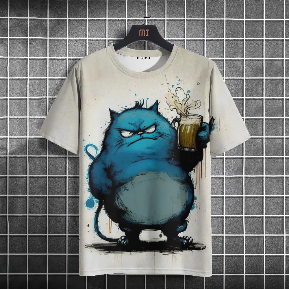 Etst 003 Heren T-shirt Animal Fat Cat Print T-shirt 6XL