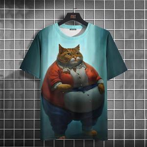 Etst 003 Heren T-shirt Animal Fat Cat Print T-shirt 6XL