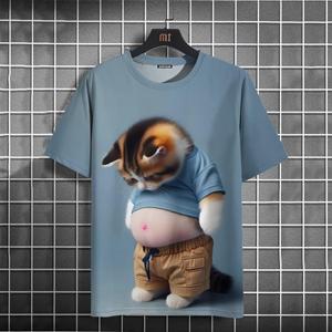 Etst 003 Heren T-shirt Animal Fat Cat Print T-shirt XL