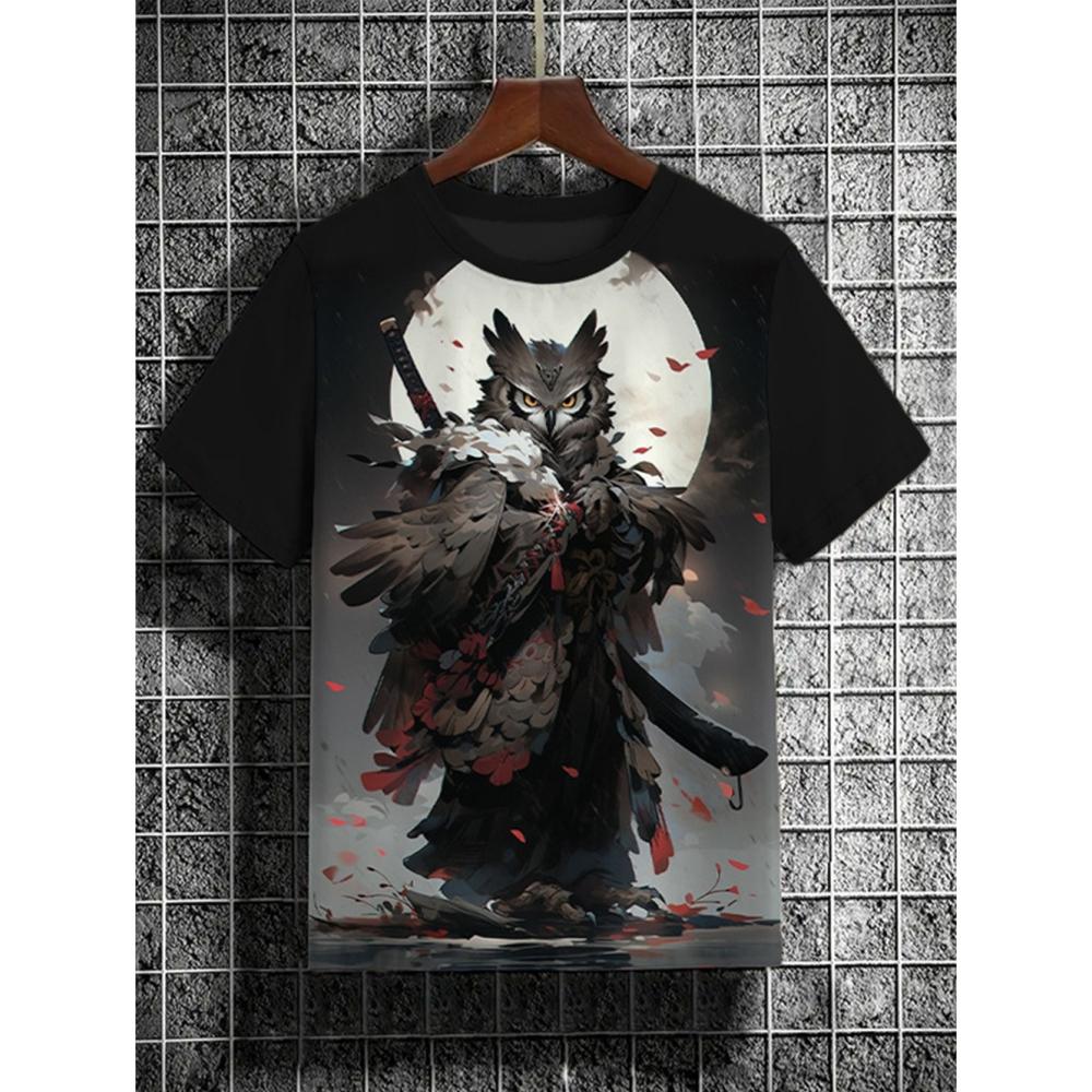 ETST0012 Japanse Samurai Kat Heren T-shirt Zomer Mode Korte Mouw Casual Top Losse Ademende Micro Elastische O Hals T-shirt Heren XL