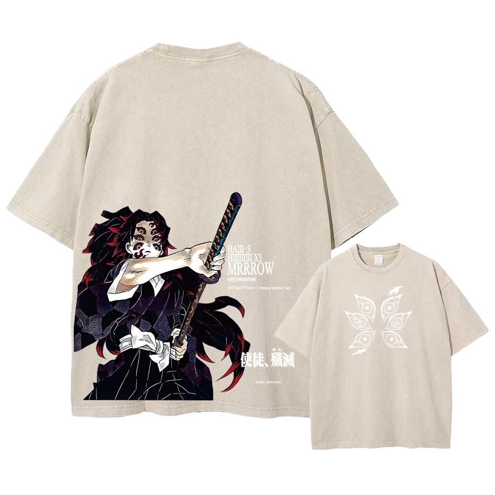 Washed Vintage T Shirt Exclusive NO.1 Bedrukt Gewassen T-shirt Anime Demon Slayer Katoen Heren Vintage Gewassen T-shirt Grafisch T-shirt Streetwear Tees Kleding XL