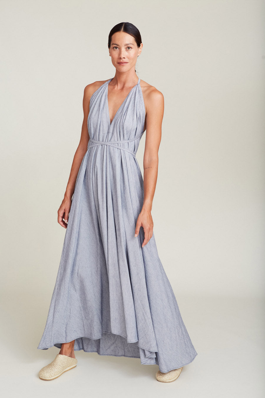 SUITE13LAB Damen vegan Kleid Mp Long Mini Stripes Weiß/Blau