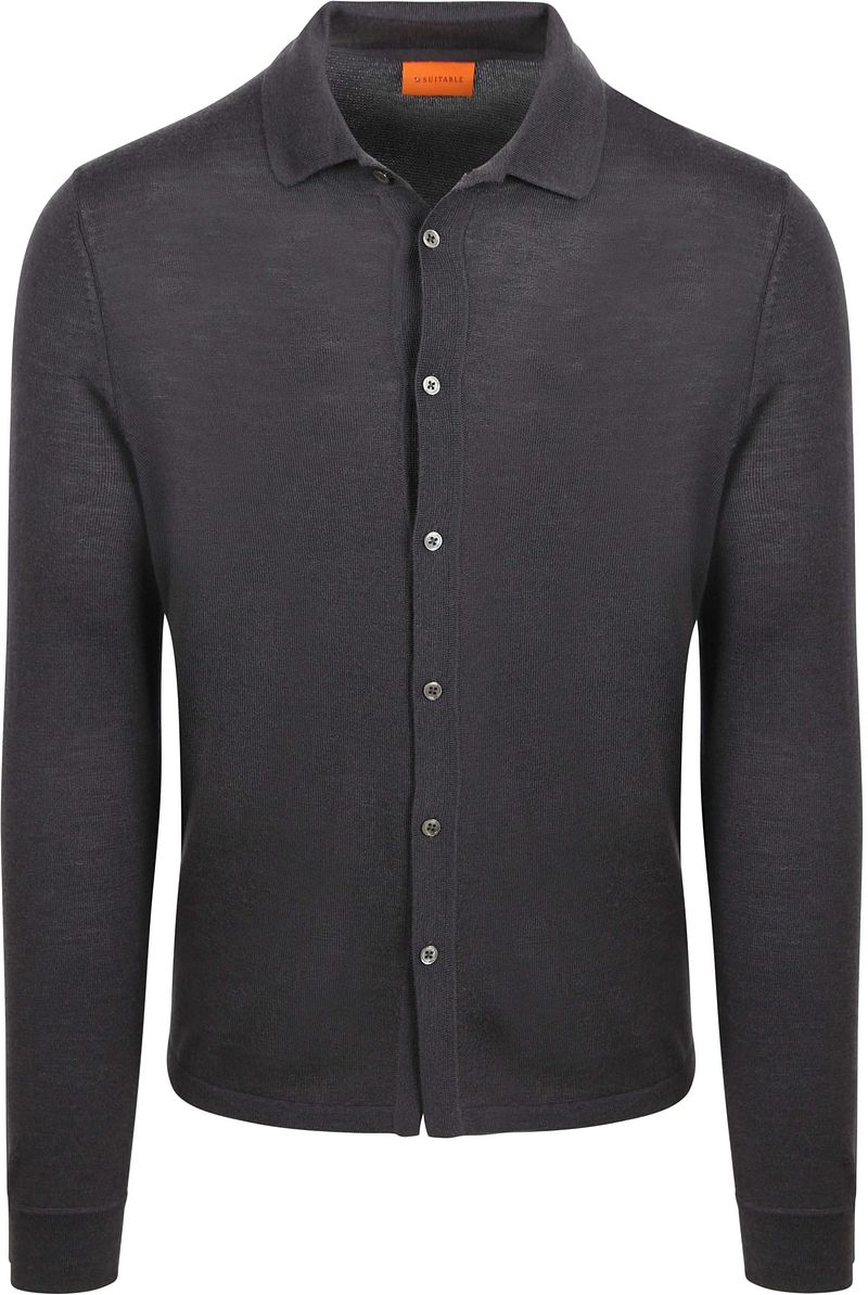 Suitable Cardigan Shirt Merino Antraciet