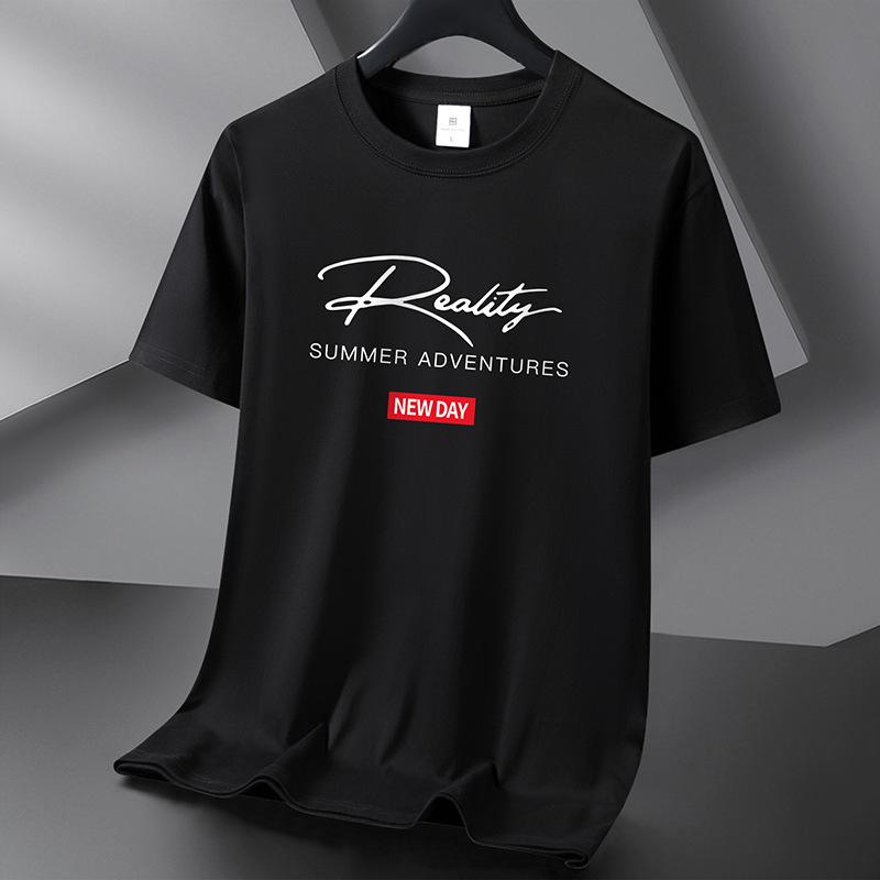 Lucky Black Cat 10 Colors Pure Cotton Short Sleeve T-shirt Men's Casual Round Neck Loose Tee Shirt Large Size S-6XL 5XL zwart