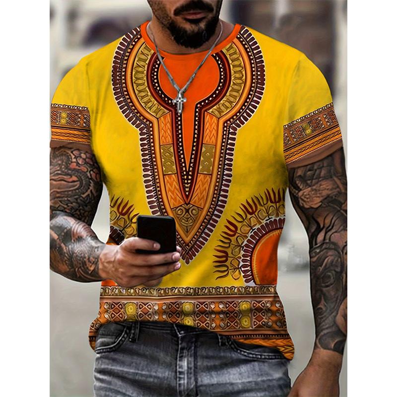 ETST0013 Afrikaans Etnisch Patroon T-shirt Voor Mannen Stam Dashiki 3D Geprinte T-shirts Zomer Casual Korte Mouw Losse T-shirts Ronde Hals Tops 5XL