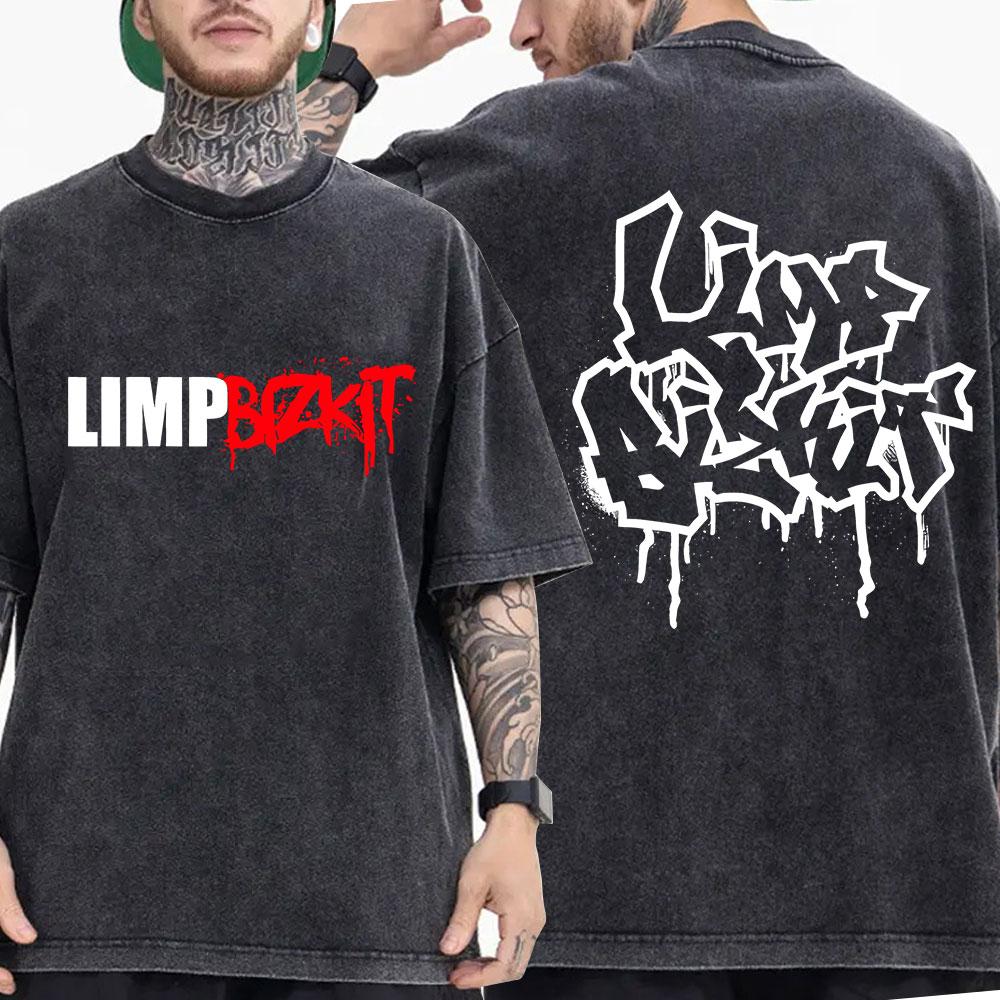 ZheXiong TEE Vintage Gewassen Rockband Limp Bizkit T-shirt Heren Dames Kleding Mode Hip Hop Gothic Oversized Korte Mouw T-shirt Streetwear L