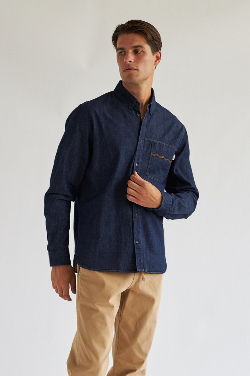 TWOTHIRDS Herren vegan Hemd Horssten Dunkelblau Denim