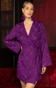 Jurkjes Party: Franje Wikkel Jurk Flared Mouw Donker Paars