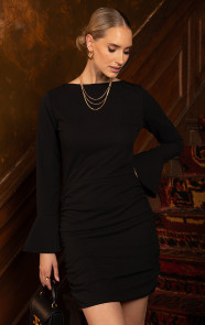 Jurkjes Party: Flared Mouwen Scuba Jurk Cathy Zwart