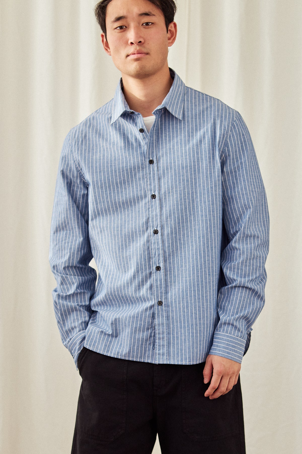 TWOTHIRDS Herren vegan Hemd Ducos Blau Gestreift