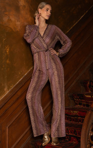 Jurkjes Party: V-Neck Jumpsuit Multicolor Print