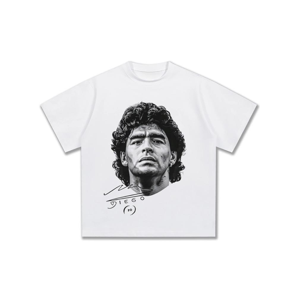 Comfortable season Maradona Ster Bedrukt T-shirt met Korte Mouwen Heren Amerikaans Modemerk Losse Ronde Hals Puur Katoen Casual Hoge Kwaliteit Tee XL