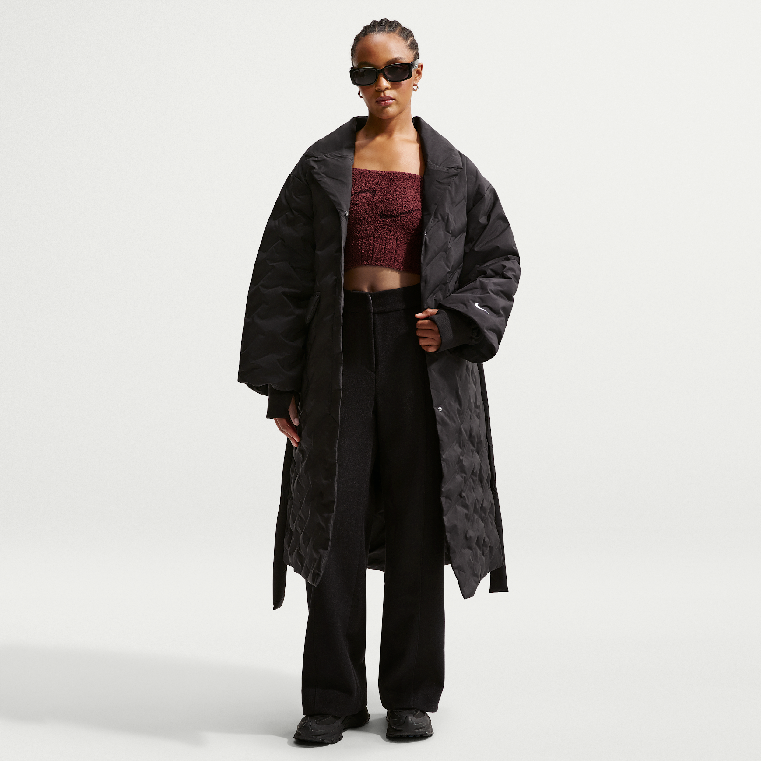 Nike Swoosh Series Therma-FIT oversized trenchcoat met dons voor dames - Zwart