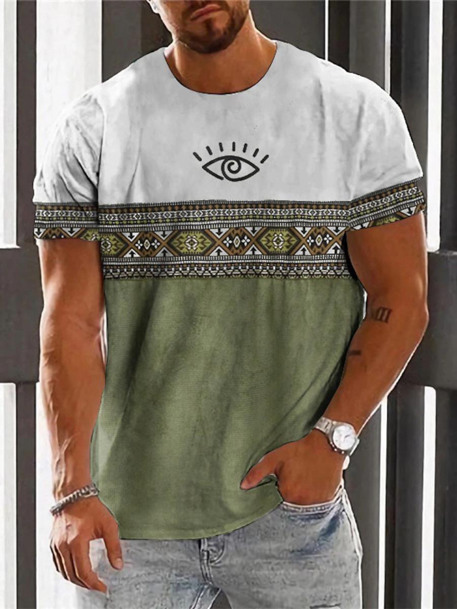 Kukebang Vintage Etnische T-shirt 3D Print Kleding O-hals Mannen Tops Oversized Korte Mouw Tee Zomer Losse Mannelijke Streetwear Herenkleding 2XL