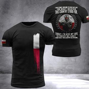 ETST WENDY 005 Poolse leger heren T-shirt Veteran Soldier Polen vlag print herenkleding oversized losse pullover O hals korte mouw shirt L
