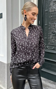 The Musthaves V-hals Bloemen Blouse Zwart Wit