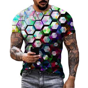 Kukebang Heren T-shirt Geometrische 3d Waterdruppel Afdrukken Nieuwe Zomer Mode Ronde Hals Losse Korte mouwen Casual heren T-shirt XL