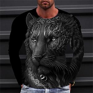 Nihao Herfst Plus Size T-shirt Herenkleding Heren T-shirt 3D Dierenprint O-hals Lange Mouw Top Casual Straat Vintage T-shirt 5XL