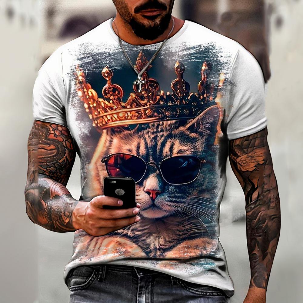 ETST WENDY 05 Heren T-shirt Trend Kat Element T-shirt Voor Heren Dagelijkse Outdoor Mode O-hals Korte Mouw Tees Comfortabel Materiaal Kleding Top 4XL