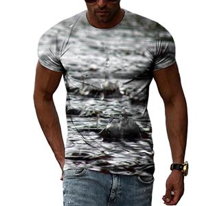 Kukebang Raindrop Creative Pattern Heren 3D Geprint T-shirt Mode Casual Persoonlijkheid Natuurlijk Landschap Crew Oversized Hals Korte Mouw Top XL