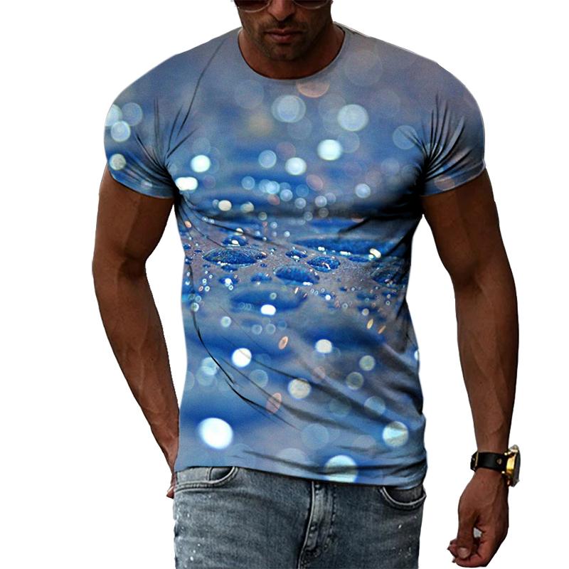 Kukebang Raindrop Creative Pattern Heren 3D Geprint T-shirt Mode Casual Persoonlijkheid Natuurlijk Landschap Crew Oversized Hals Korte Mouw Top 6XL