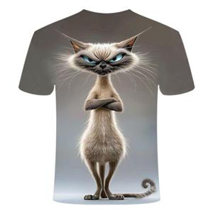 Chaokebang Grappige boze kat graphics 3D bedrukt heren T-shirt zomer mode korte mouwen heren dames T-shirts casual oversized tees S