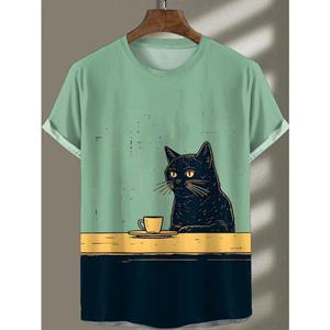 Bobby3 Heren Dieren Grappige Kat Bedrukt T-shirt Korte Mouw Tees Tops 3D Print O-Hals Shirts Feest Zomer Casual Herenkleding 4XL