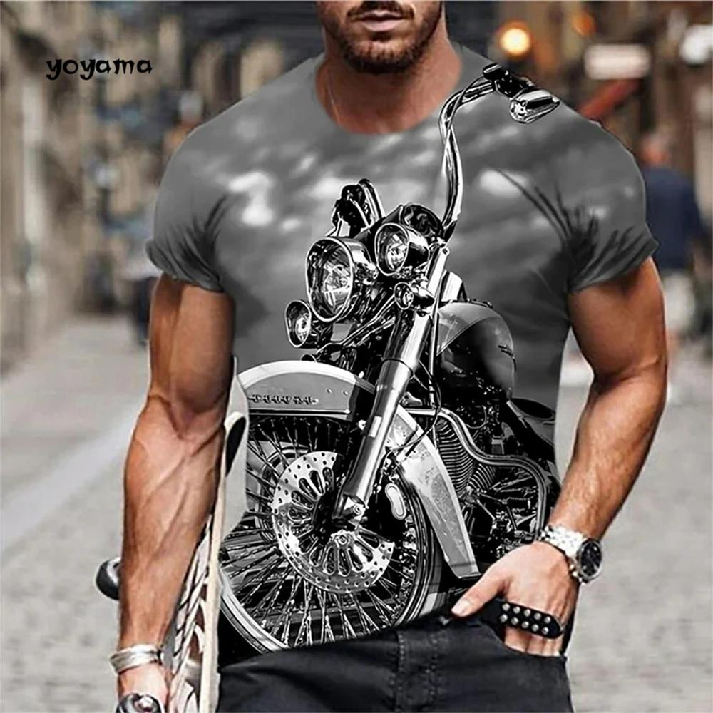 Chaokebang Heren Retro Motorfiets Motor 3D Geprint T-shirt Zomer Ademend Korte Mouw T-shirt Ronde Hals Heren Straat Casual Kleding XL