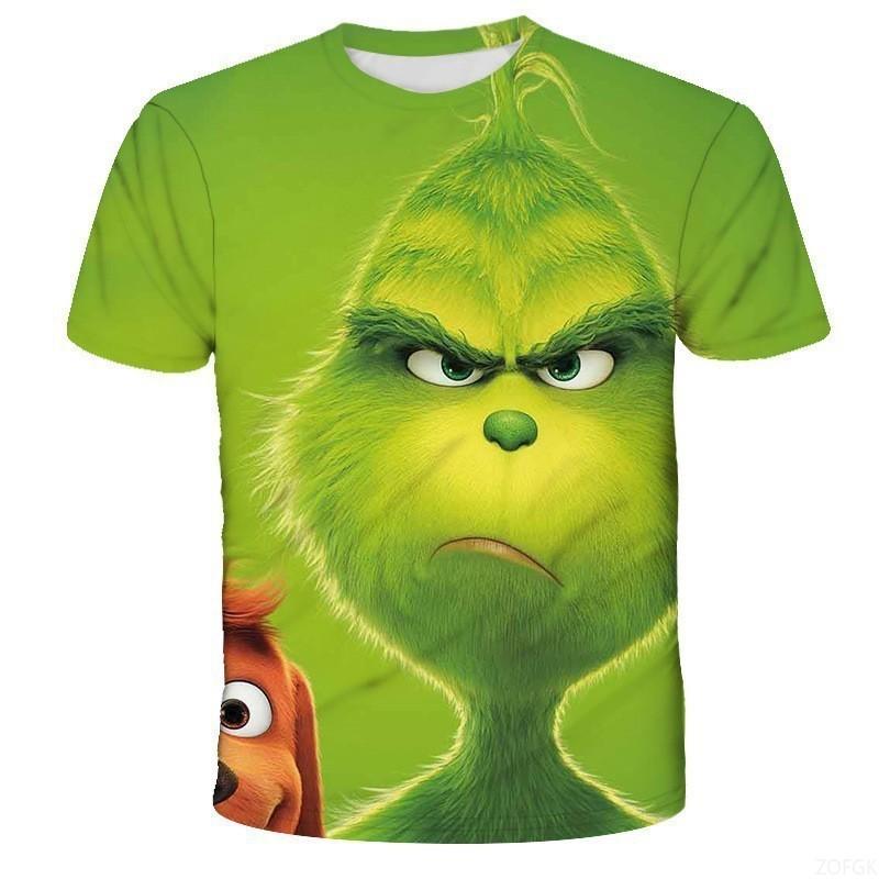 Huiteng Nieuw 2025 Kerst Cartoon Groen Fur Monster 3D Geprint Heren Korte Mouw Grinch 2XL