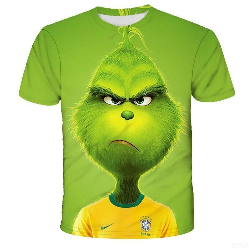 Huiteng Nieuw 2025 Kerst Cartoon Groen Fur Monster 3D Geprint Heren Korte Mouw Grinch 3XL