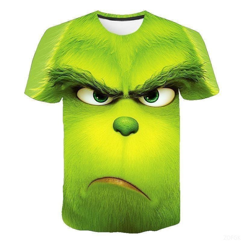 Huiteng Nieuw 2025 Kerst Cartoon Groen Fur Monster 3D Geprint Heren Korte Mouw Grinch 3XL