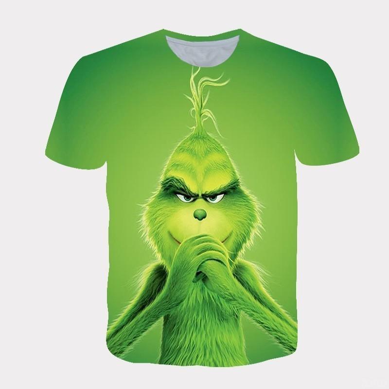 Huiteng Nieuw 2025 Kerst Cartoon Groen Fur Monster 3D Geprint Heren Korte Mouw Grinch S