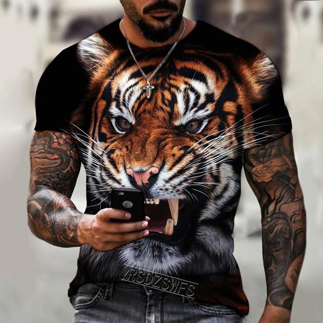 Xin nan zhuang Mode Fierce Tiger Animal 3D Gedrukt mannen T-shirts Zomer Ronde Hals Grote Maat Korte Mouw Oversized T-shirts Tops tees 6XL