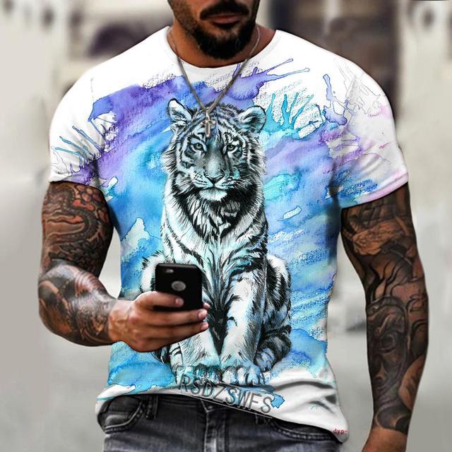 Xin nan zhuang Mode Fierce Tiger Animal 3D Gedrukt mannen T-shirts Zomer Ronde Hals Grote Maat Korte Mouw Oversized T-shirts Tops tees L