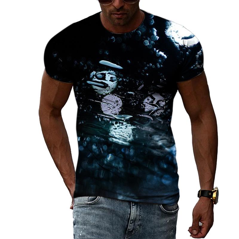 Kukebang Raindrop Creative Pattern Heren 3D Geprint T-shirt Mode Casual Persoonlijkheid Natuurlijk Landschap Crew Oversized Hals Korte Mouw Top 5XL