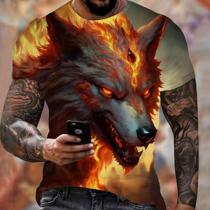 Forever Men Dier Harajuku Grafisch 3D Print T-shirt Mode Wolf Patroon Korte Mouw Zomer Herenkleding Ademend Fitness T-shirts M