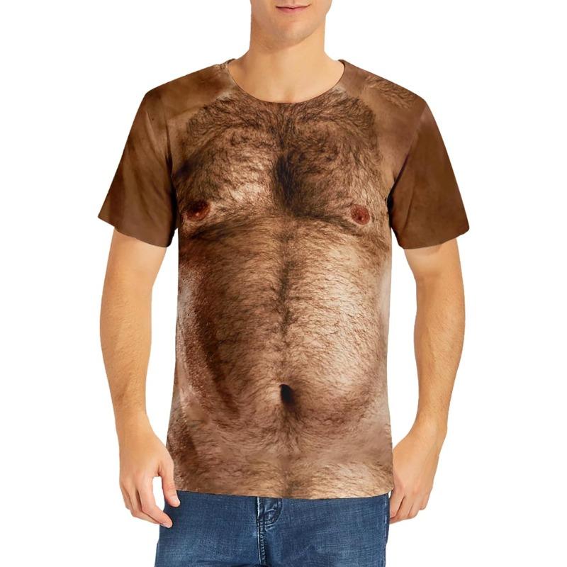 Baibao QIQI Fanient Heren Harige Borst T-shirts Grappige Ronde Hals Grafisch Patroon Korte Mouw T-shirts Droogt Snel en Koel XXL