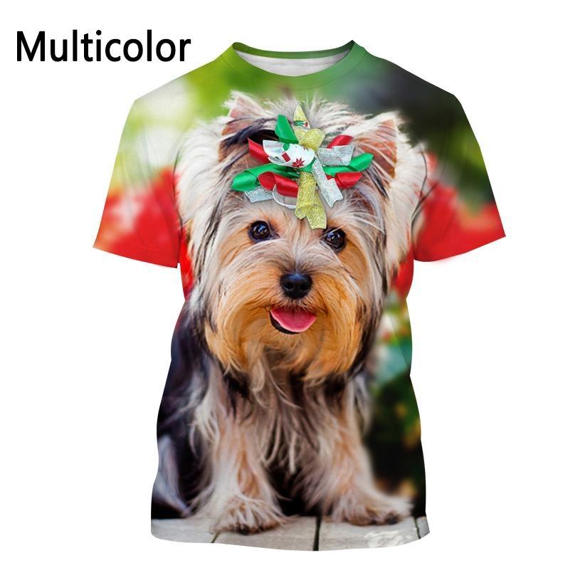 Huiteng Yorkshire Terrier Hond 3D T-shirt Heren- en Damesmode T-shirt Zomer Casual Korte Mouw Ronde Hals Huisdier Hond Shirt Top M