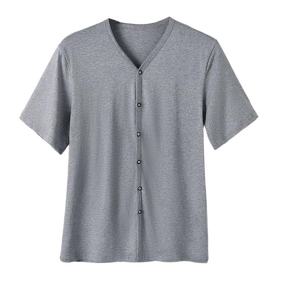 Cool Men Wardrobe Heren Button Down T-shirt Effen Kleur V-Hals Korte Mouw T-shirt Zomer Casual Ademend Top voor Dagelijks Gebruik Straat XXL