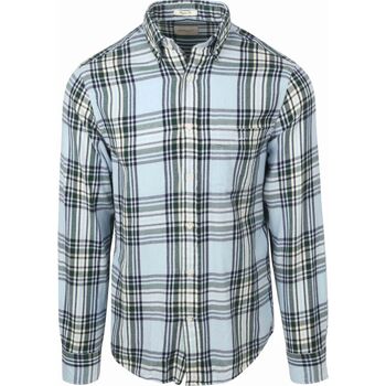 Gant Overhemd Lange Mouw  Overhemd Flanel Ruit Blauw