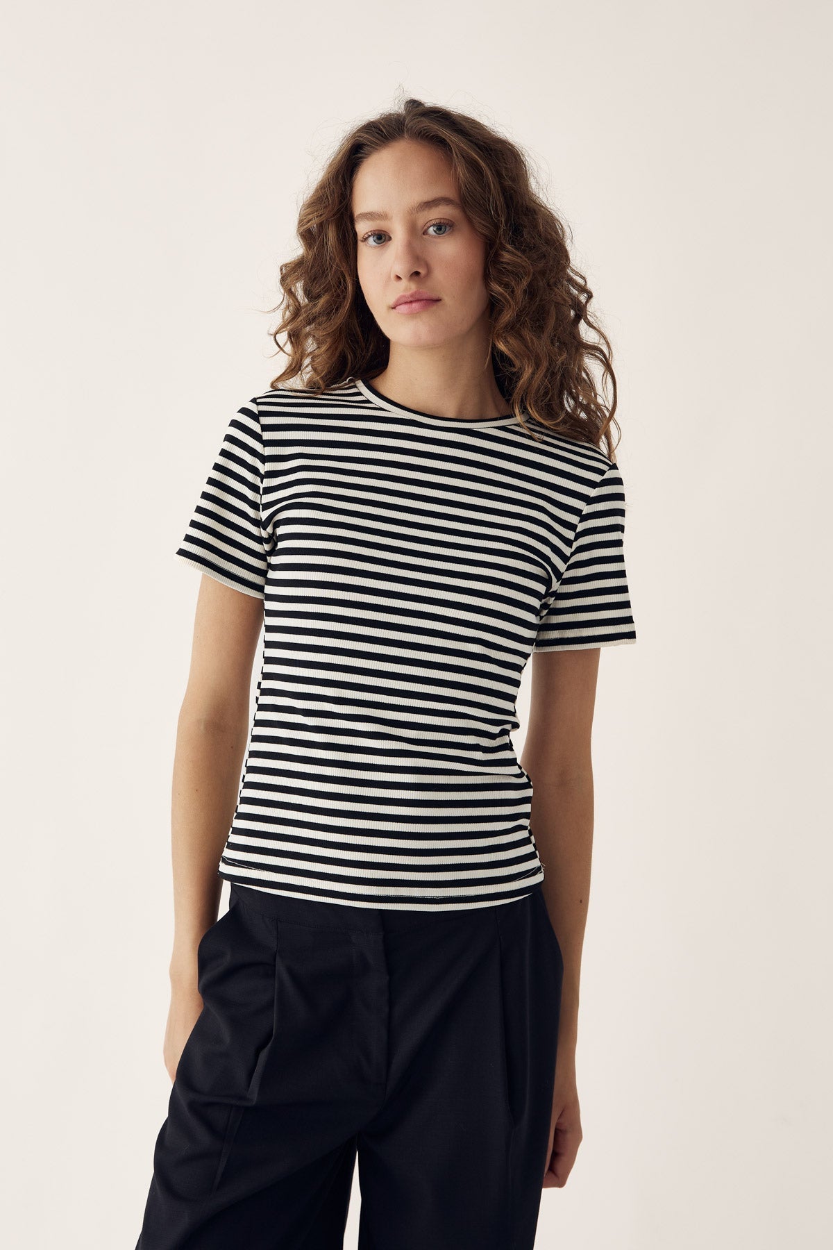 Noella Lizzy Top Ivory Black Stripe