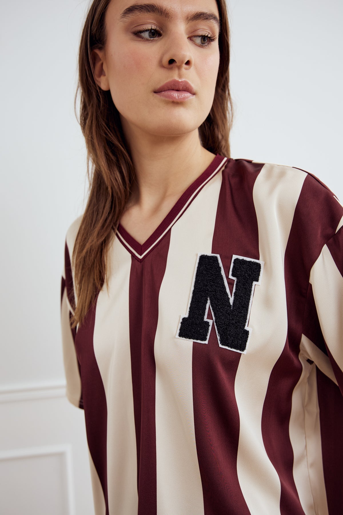 Noella Lucena Blouse Mahogany Ivory Stripe