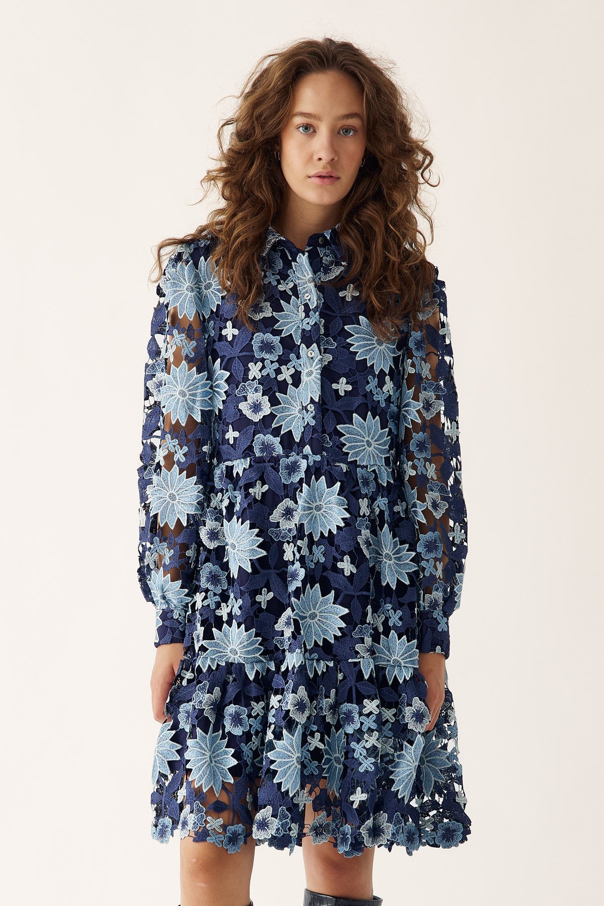 Noella Star LS Dress Dark Blue Mix