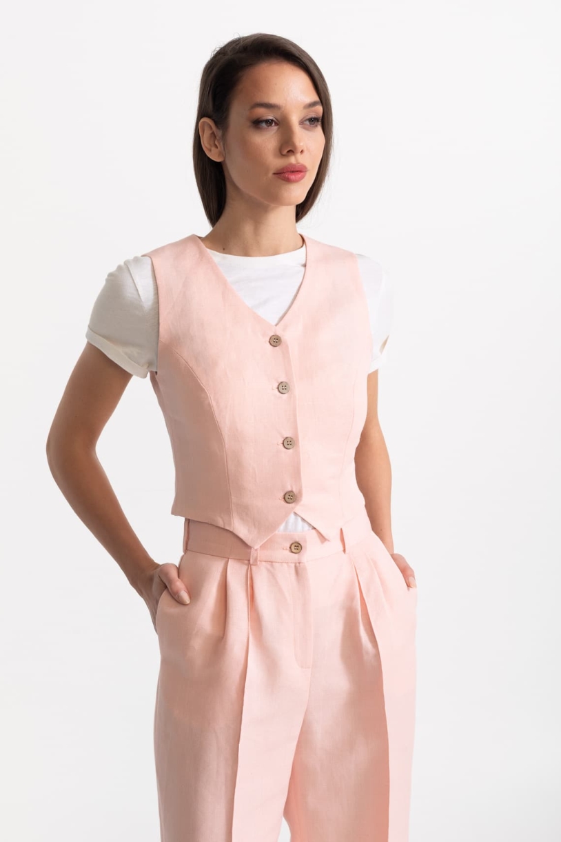 De IONESCU Damen vegan Weste Figa Leinen Rosa