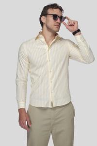 De IONESCU Herren vegan Hemd Cernauti Wei&Atilde;Ÿ/Gelb Gestreift