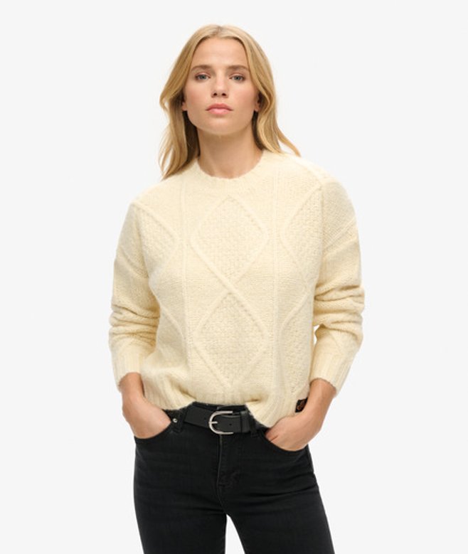 Superdry Grofgebreide Kabeltrui Crème